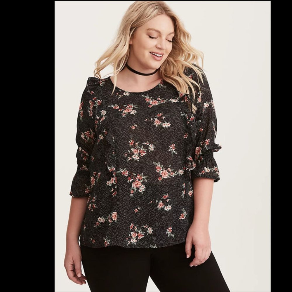 Torrid Floral Long Sleeved Top with Ruffles